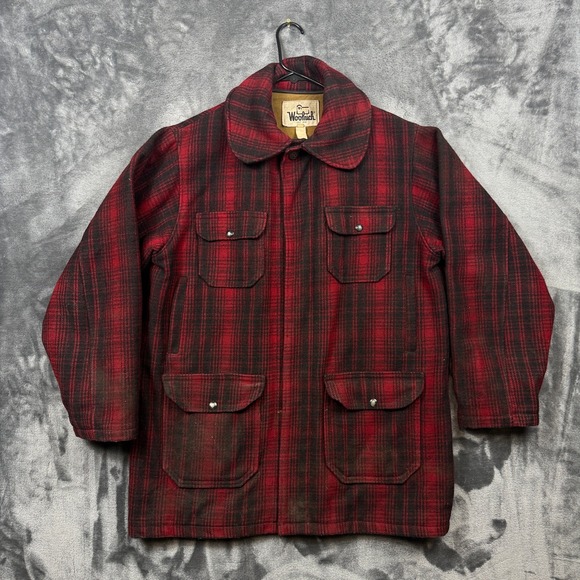 Woolrich Other - Woolrich Hunting Coat Mens 44 Red Black Plaid Wool Buffalo Check Vintage Jacket